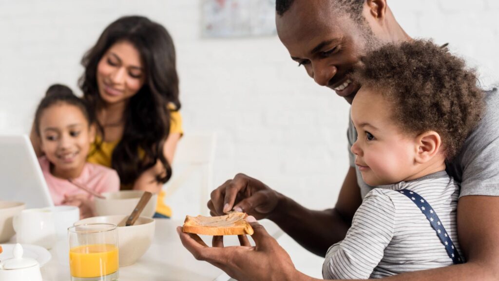 Family eating breakfast together