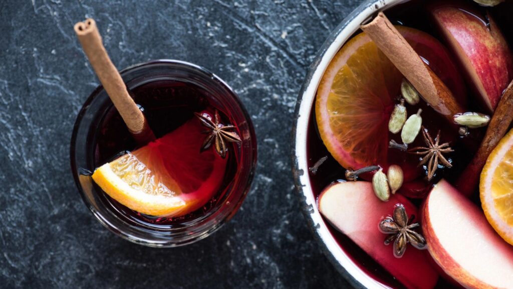 Pot and cup filled with mulling spices