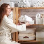 Woman tidying up her home
