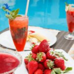 Table of food poolside