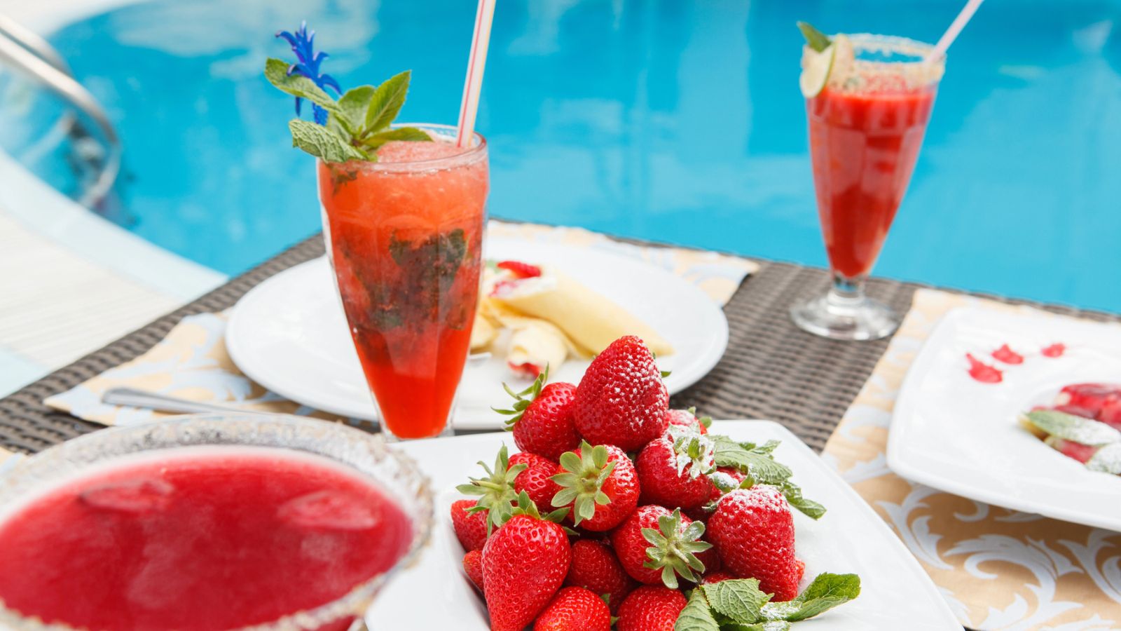 Table of food poolside