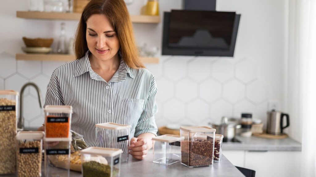 Woman organizing her kitchen