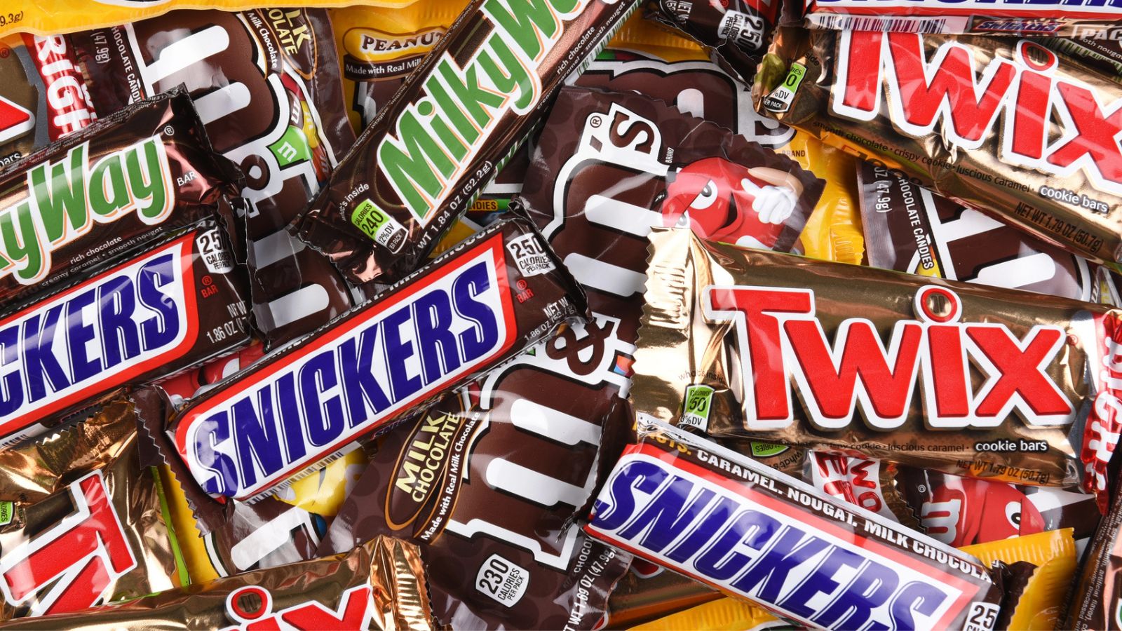 Pile of mixed candy bars