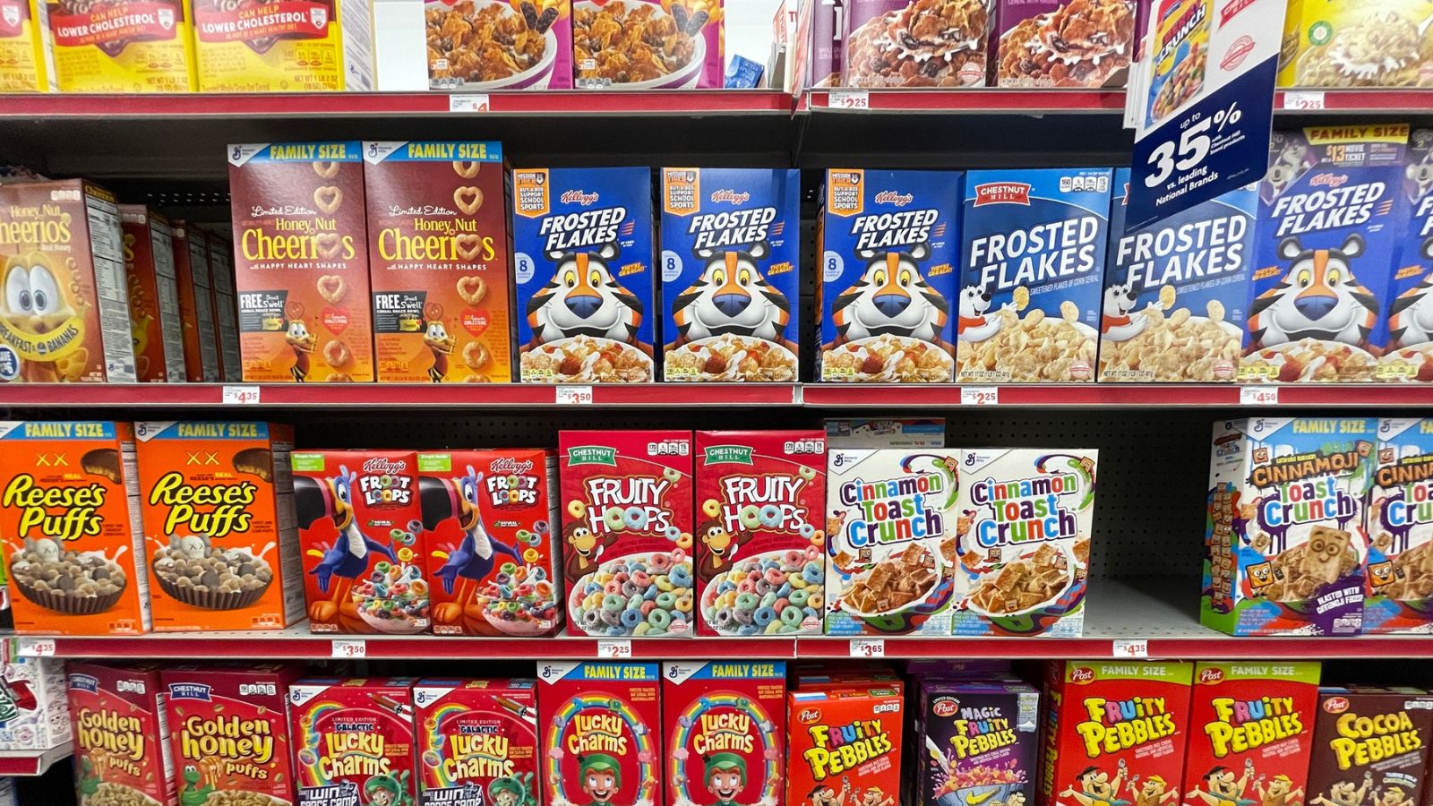 Cereal aisle in grocery store