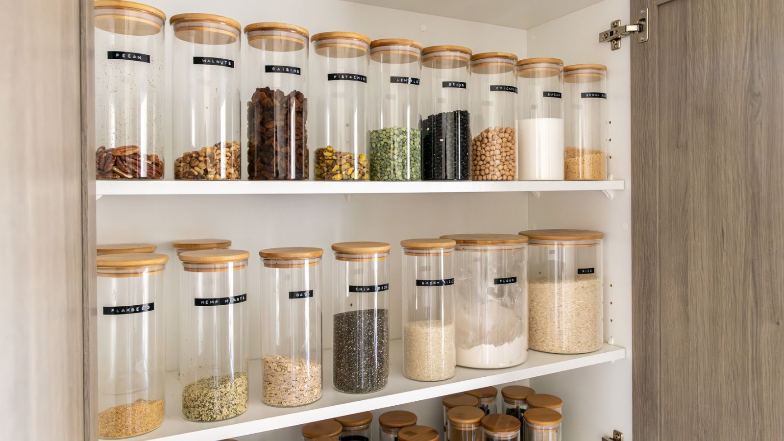 Organized pantry cabinet with staples