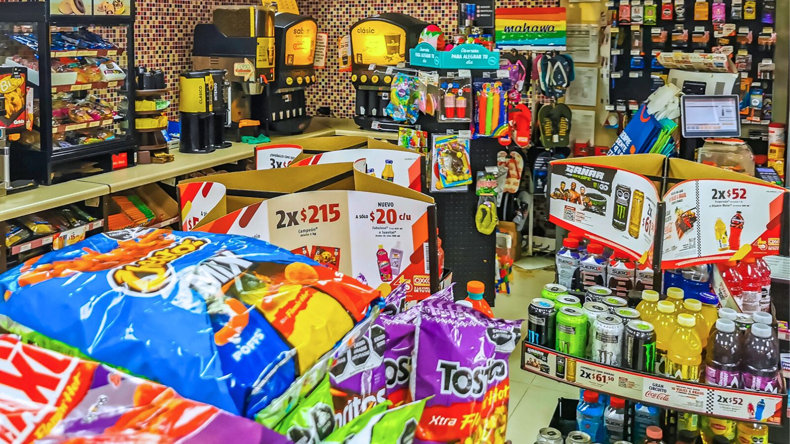 Snack aisle inside a convenience store