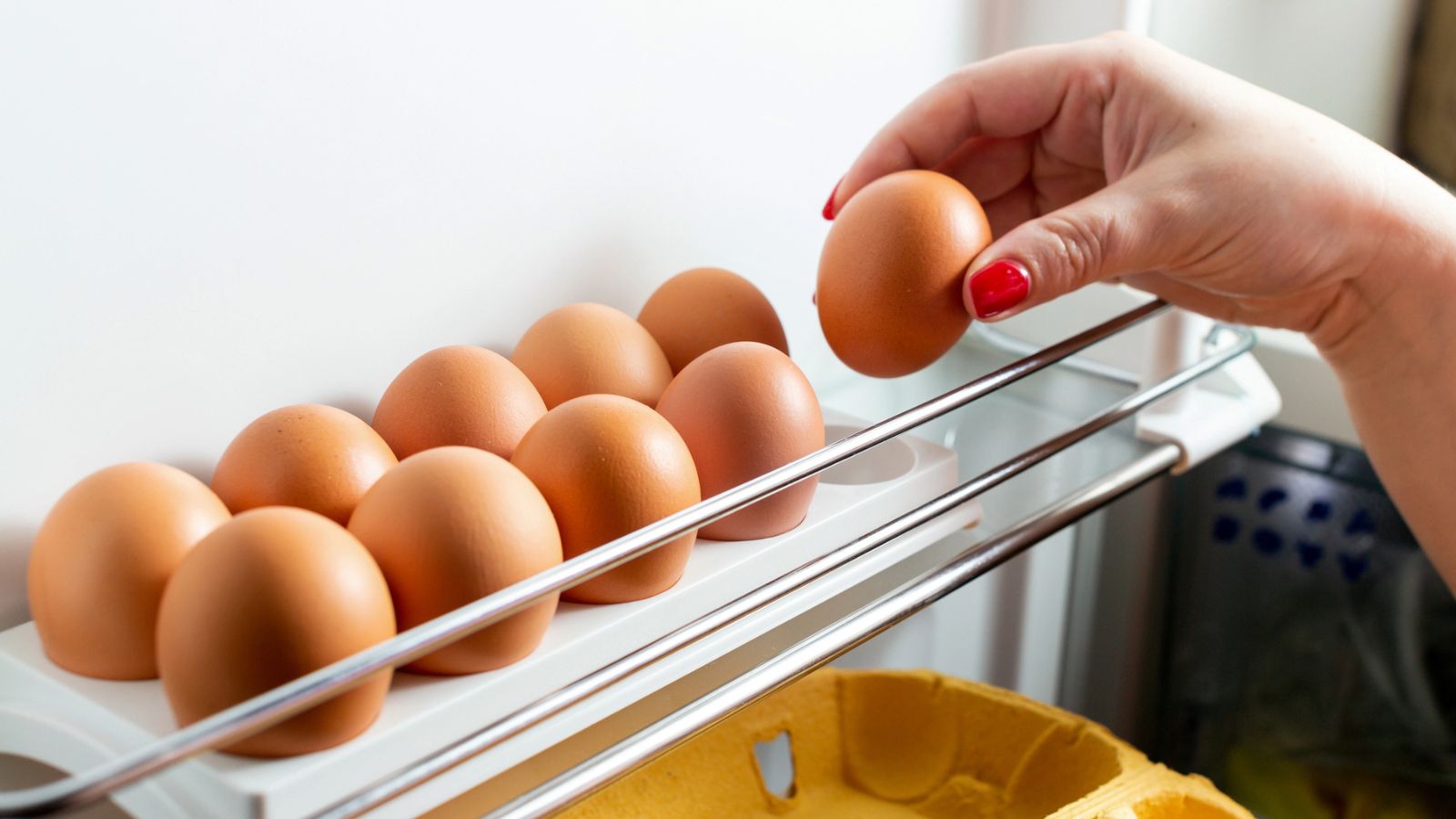 Person putting eggs in the fridge