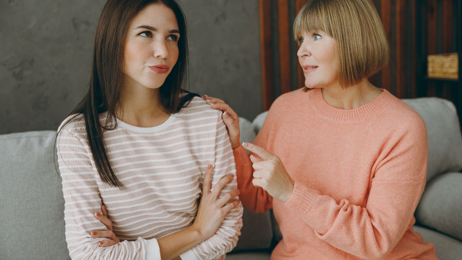 Adult woman talking with mother