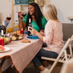 Women having dinner at table