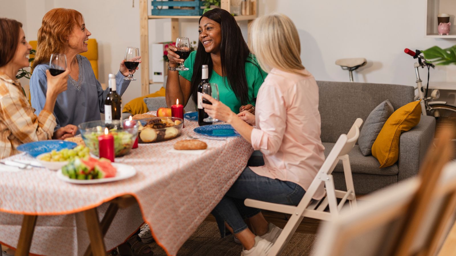 Women having dinner at table