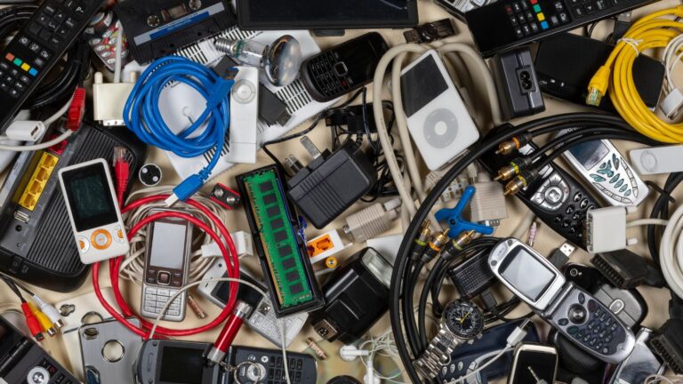 Pile of electronic devices and cords