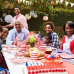 Family celebrating patriotic holiday party