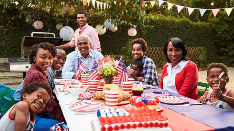 Family celebrating patriotic holiday party