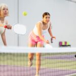 Women playing pickleball