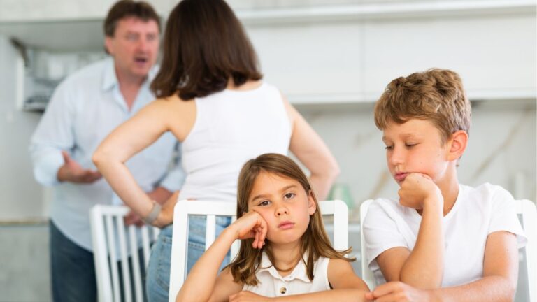 Parents arguing with kids in the room
