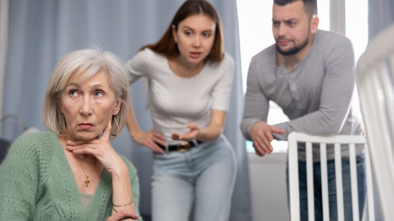 Couple looking annoyed with older woman