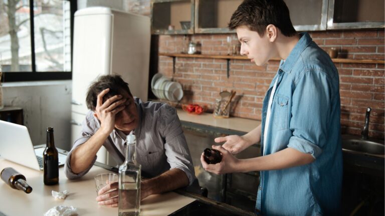 Son confronting drunk dad
