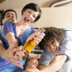 Loud group of friends partying