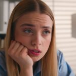 Blonde looking like she's confused or tired