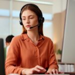 Young woman working in a call center
