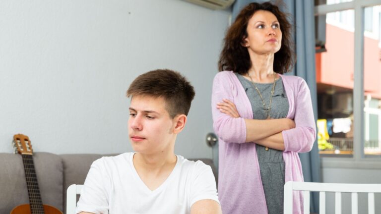 Mother and teenage son angry with each other