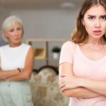 Woman looking annoyed with her parents