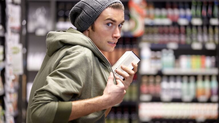 Young man shoplifting in a store